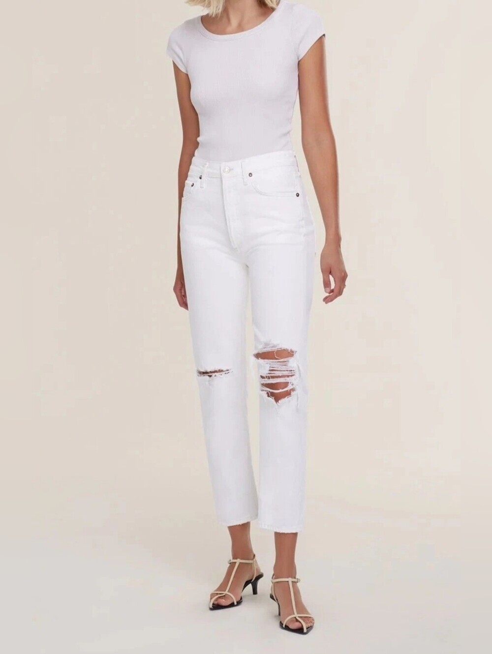 Agolde Riley High-Rise Straight Crop Jeans White Size 27